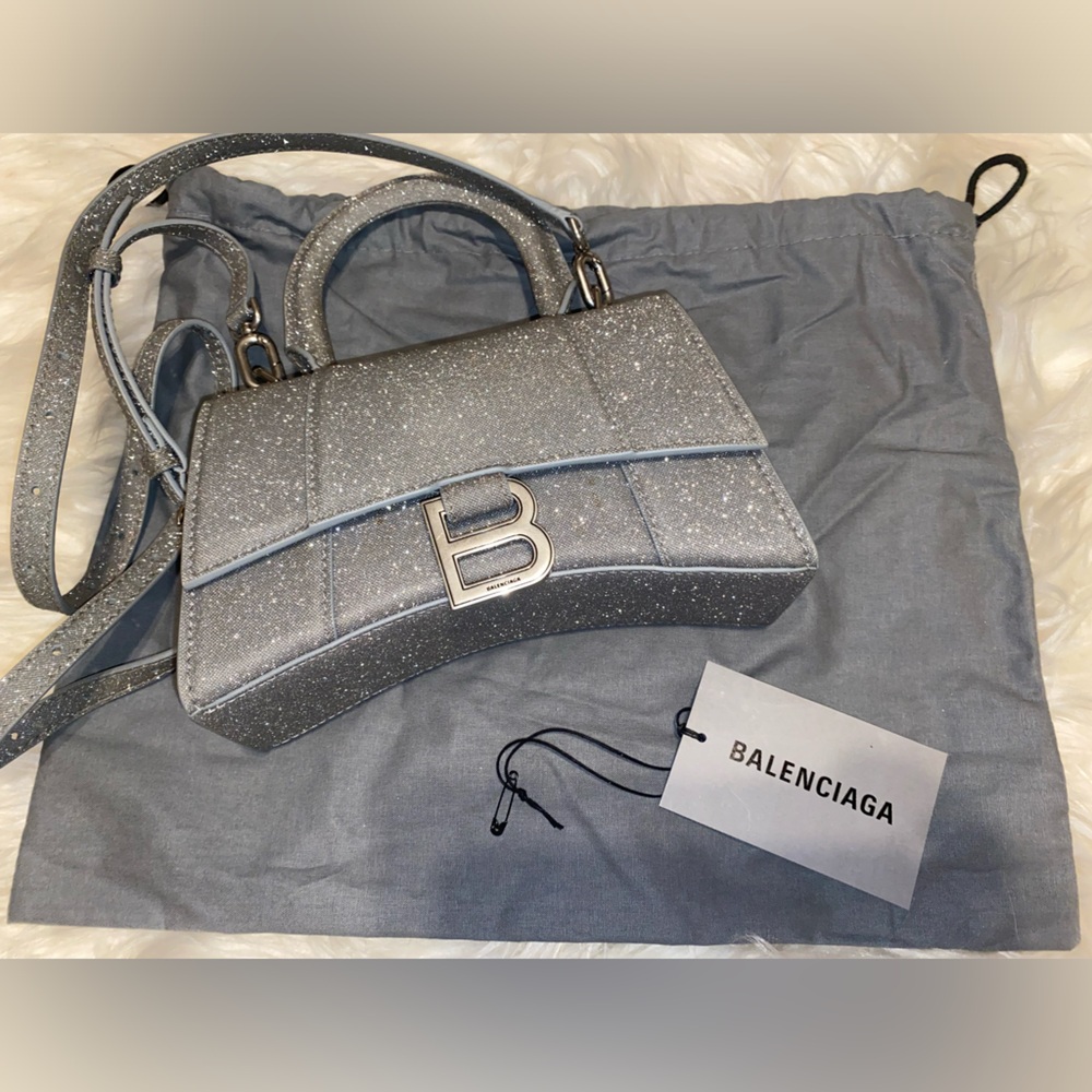 Balenciaga XS Gray Glitter Hourglass Bag